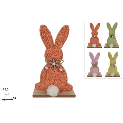 CONIGLIO 22.5 CM IN FELTRO C PELLICCIA C BASE LEGNO 4 COL